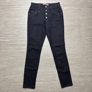 Vintage Judy Blue Jeans Black Denim USA Button Fly Size 7 Slim Stretch Cotton